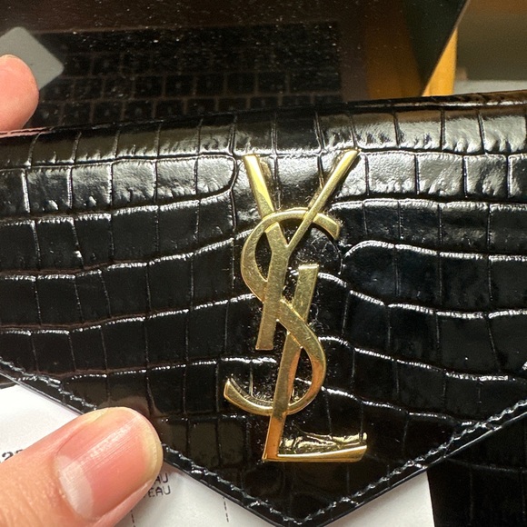 Saint Laurent Leather Wallet Gold Logo - Picture 7 of 7